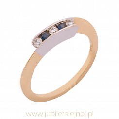 Pierścionek złoty z brylantami i szafirami