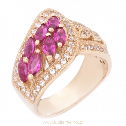 Pierścionek złoty z cyrkoniami i rubinami próba 585  KLN0001