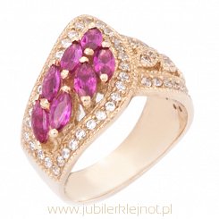 Pierścionek złoty z cyrkoniami i rubinami próba 585  KLN0001