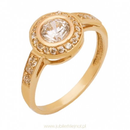 Pierścionek złoty próby 585 z cyrkoniami 