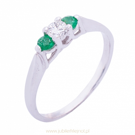 Pierścionek złoty z brylantem i szmaragdami