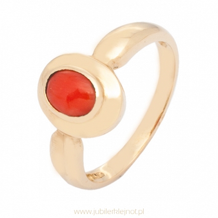 Pierścionek złoty z naturalnym koralem próba 585