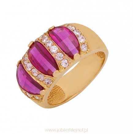 Pierścionek złoty próby 585 z cyrkoniami i rubinami