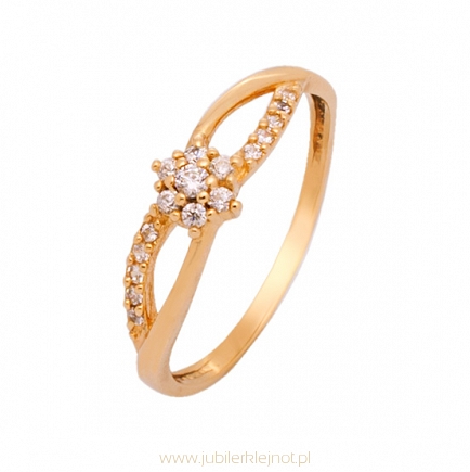 Pierścionek złoty próby 585 z cyrkoniami 