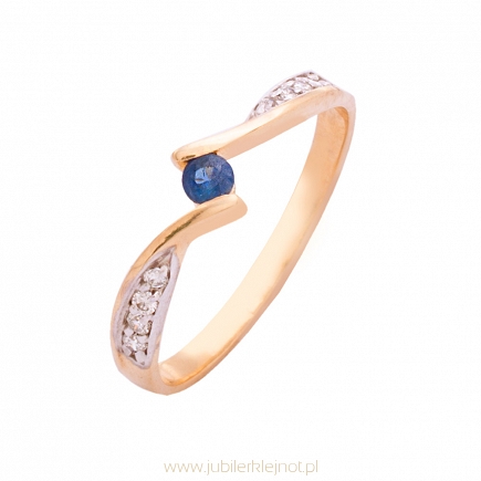 Pierścionek złoty z brylantami i szafirem