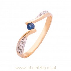 Pierścionek złoty z brylantami i szafirem