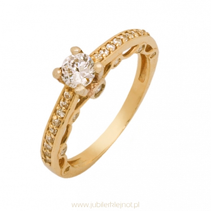 Pierścionek złoty próby 585 z cyrkoniami 