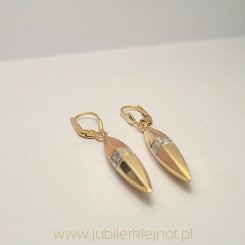 Kolczyki wiszące próba 585 żółto-bało-różowe