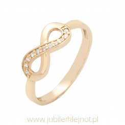 Pierścionek złoty "nieskończoność" z cyrkoniami próba 585