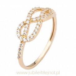 Pierścionek złoty z cyrkoniami "nieskończoność" próba 585